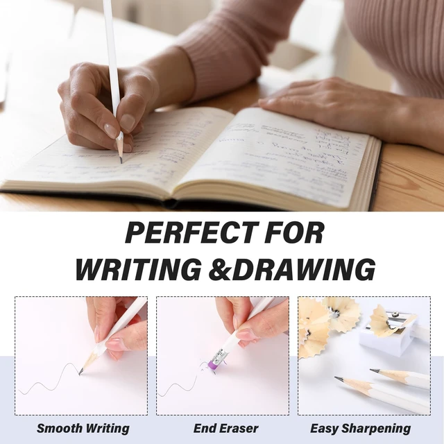 Alt view image 3 of 7 - 60 Pcs HB Pencils #2 Unsharpened Wood, Purple Series, White Wood Cased with Pink Eraser, HB Graphite for School Exam Office, Blank Bulk Sketching Learning, Great Students Kids Adults