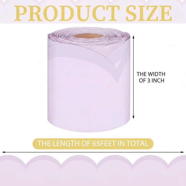 Alt view image 2 of 6 - 65 Ft Pastel Purple Bulletin Board Borders for Classroom Decor Contrasting Pastel Back to School Decoration, Scalloped Roll Border Trim for Classroom, Chalkboard, Wall, Office Decor