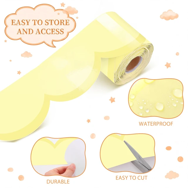 Alt view image 3 of 6 - 65 Ft Pastel Yellow Bulletin Board Borders for Classroom Decor Contrasting Pastel Back to School Decoration, Scalloped Roll Border Trim for Classroom, Chalkboard, Wall, Office Decor