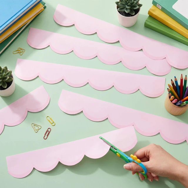 Alt view image 4 of 6 - 65 Ft Pink Pastel Bulletin Board Borders for Classroom Decor Contrasting Pastel Back to School Decoration, Scalloped Roll Border Trim for Classroom, Chalkboard, Wall, Office Decor