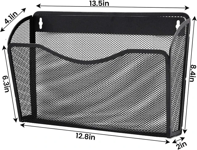 Alt view image 2 of 6 - Mesh Hanging Wall File Holders, Metal Vertical Wall Basket Mail Organizer for Office/Home (Black, 2 Pack Wall Mounted)