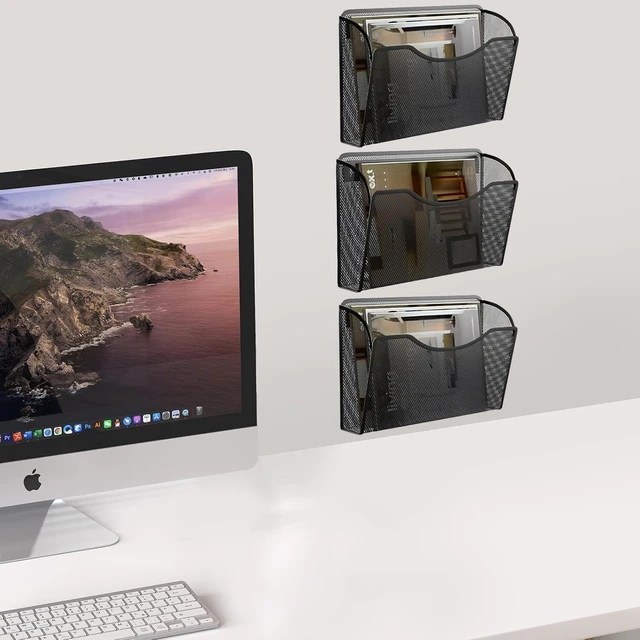 Alt view image 5 of 6 - Mesh Hanging Wall File Holders, Metal Vertical Wall Basket Mail Organizer for Office/Home (Black, 2 Pack Wall Mounted)