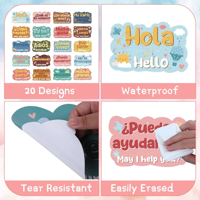 Alt view image 3 of 7 - 20Pcs Spanish Classroom Decor Posters Bulletin Board Decorations Common Phrases Words, Vibrant Color, Language Learning Materials, Preschool Español Must Haves, Educational Tools, Laminated