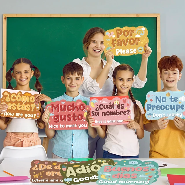 Alt view image 4 of 7 - 20Pcs Spanish Classroom Decor Posters Bulletin Board Decorations Common Phrases Words, Vibrant Color, Language Learning Materials, Preschool Español Must Haves, Educational Tools, Laminated