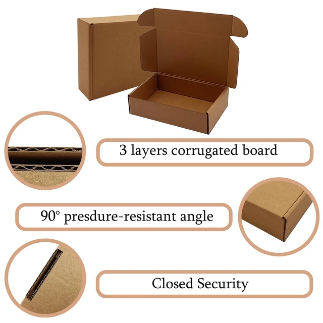 Alt view image 2 of 7 - Shipping Boxes 8x5x2 inch 50 Pack,Brown Corrugated Mailers for E-Commerce Small Business Packaging, Literature Mailer, Gifting, Wrapping, Moving, Storage, Recycled Cardboard Boxes, Kraft, Tuck Top