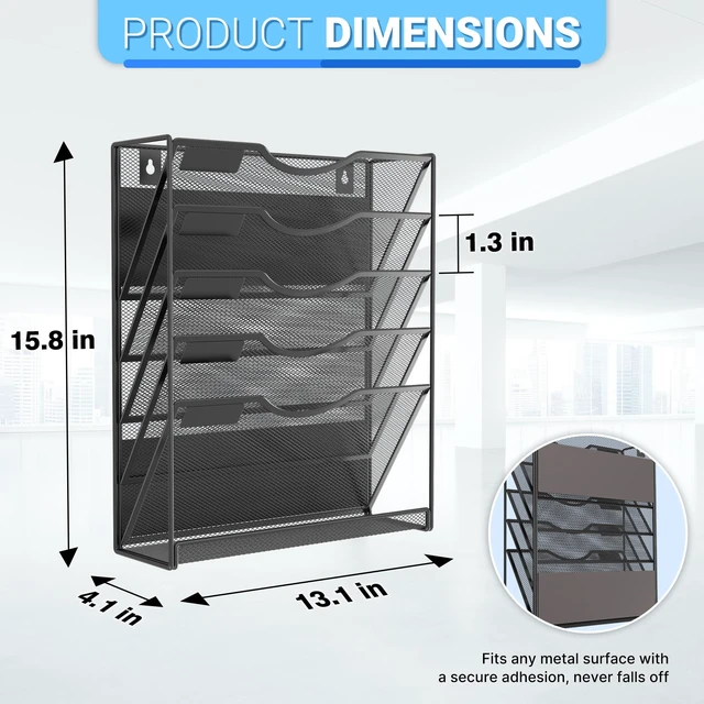 Alt view image 2 of 7 - Magnetic Wall File Holder Magnetic Paper & Document Organizer for Home and Office (5+1 Tier)