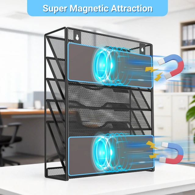 Alt view image 4 of 7 - Magnetic Wall File Holder Magnetic Paper & Document Organizer for Home and Office (5+1 Tier)