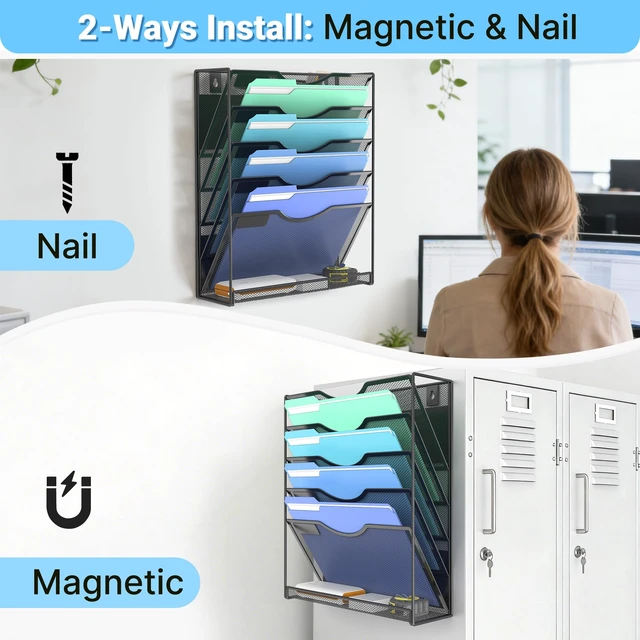 Alt view image 5 of 7 - Magnetic Wall File Holder Magnetic Paper & Document Organizer for Home and Office (5+1 Tier)