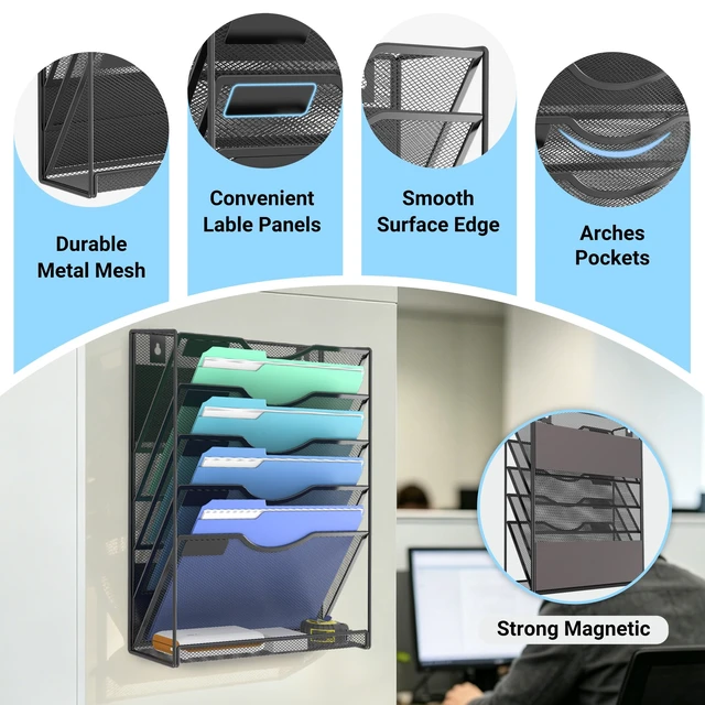 Alt view image 3 of 7 - Magnetic Wall File Holder Magnetic Paper & Document Organizer for Home and Office (5+1 Tier)