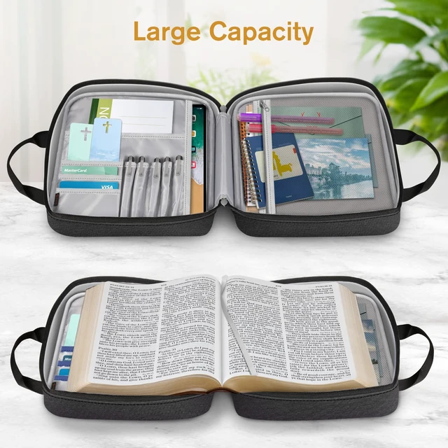 Alt view image 3 of 7 - Large Bible Cover for Men, Carrying Bible Bag Church Book Case BIblie Case w/Shoulder Strap and Handle, Christian Gift for Men Women Friends Family, Brown Black