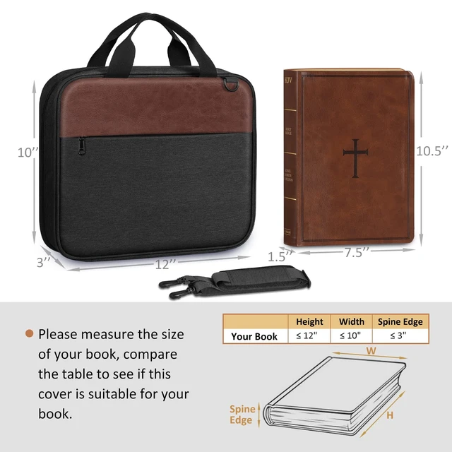 Alt view image 5 of 7 - Large Bible Cover for Men, Carrying Bible Bag Church Book Case BIblie Case w/Shoulder Strap and Handle, Christian Gift for Men Women Friends Family, Brown Black
