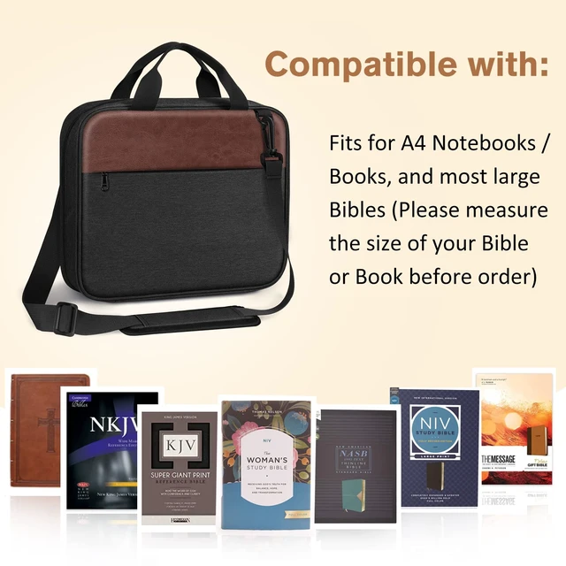 Alt view image 7 of 7 - Large Bible Cover for Men, Carrying Bible Bag Church Book Case BIblie Case w/Shoulder Strap and Handle, Christian Gift for Men Women Friends Family, Brown Black