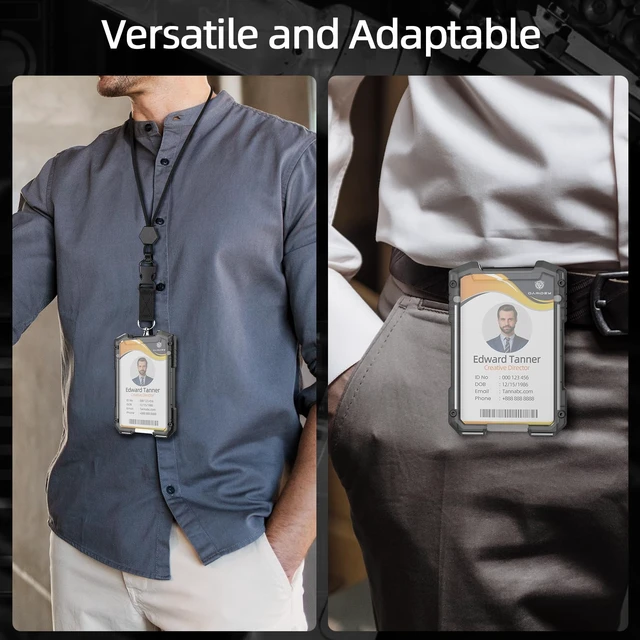 Alt view image 6 of 7 - Retractable Badge Holders, Heavy Duty Retractable Keychain Tactical ID Card Holder (Holds 5 Cards), ID Badge Holders with Metal Clip, 31.5" Badge Reel