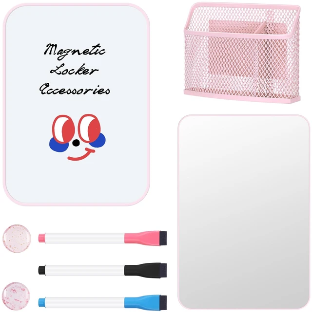 Main image of 8-Piece Locker Accessories Kit, Magnetic Locker Organizer, Pink Locker Decorations for Girls, Magnetic Mirror, Dry Erase Whiteboard, Pen Holder, Dry Erase Markers, Magnets