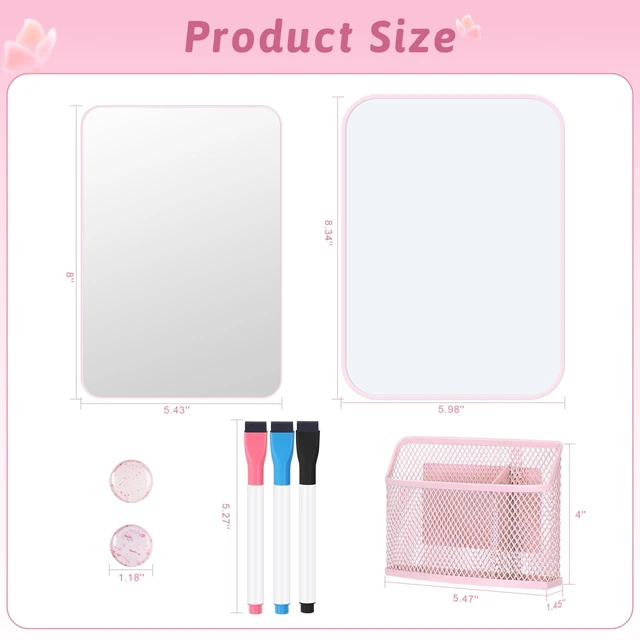 Alt view image 3 of 7 - 8-Piece Locker Accessories Kit, Magnetic Locker Organizer, Pink Locker Decorations for Girls, Magnetic Mirror, Dry Erase Whiteboard, Pen Holder, Dry Erase Markers, Magnets