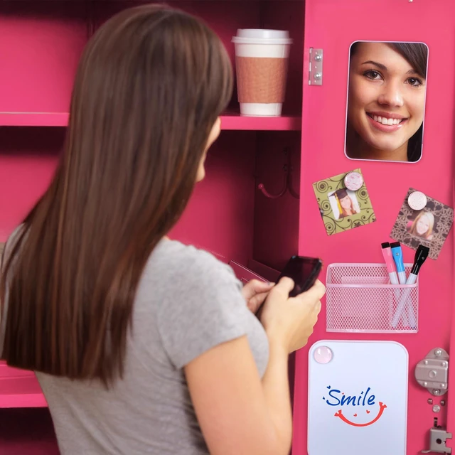 Alt view image 5 of 7 - 8-Piece Locker Accessories Kit, Magnetic Locker Organizer, Pink Locker Decorations for Girls, Magnetic Mirror, Dry Erase Whiteboard, Pen Holder, Dry Erase Markers, Magnets