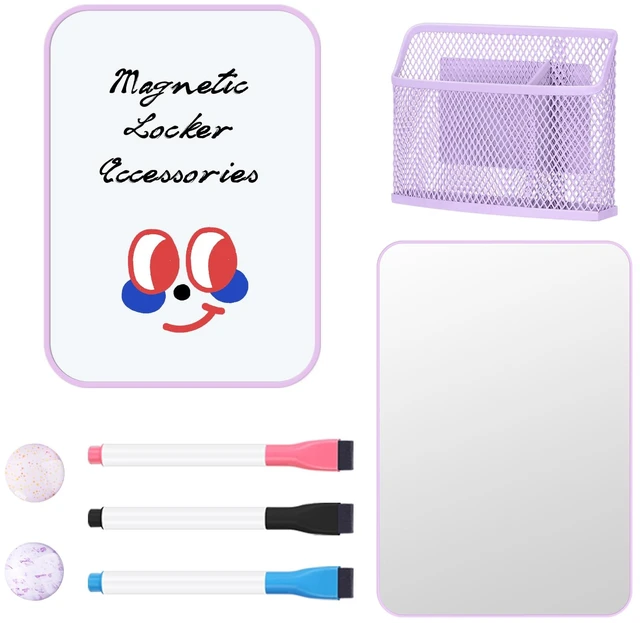 Main image of 8-Piece Locker Accessories Kit, Magnetic Locker Organizer, Purple Back to School Locker Decor, Magnetic Mirror, Dry Erase Whiteboard, Pen Holder, Dry Erase Markers, Magnets