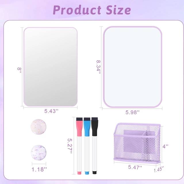 Alt view image 2 of 7 - 8-Piece Locker Accessories Kit, Magnetic Locker Organizer, Purple Back to School Locker Decor, Magnetic Mirror, Dry Erase Whiteboard, Pen Holder, Dry Erase Markers, Magnets