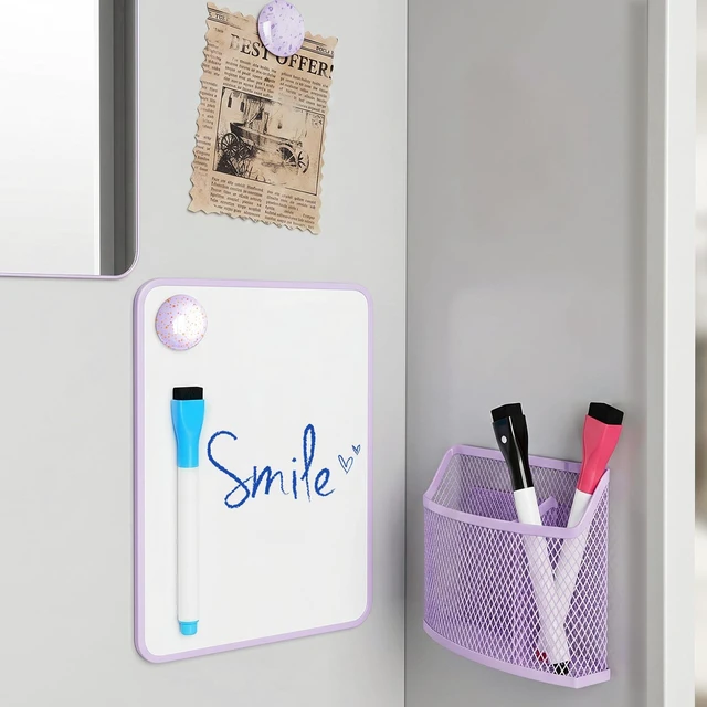 Alt view image 3 of 7 - 8-Piece Locker Accessories Kit, Magnetic Locker Organizer, Purple Back to School Locker Decor, Magnetic Mirror, Dry Erase Whiteboard, Pen Holder, Dry Erase Markers, Magnets