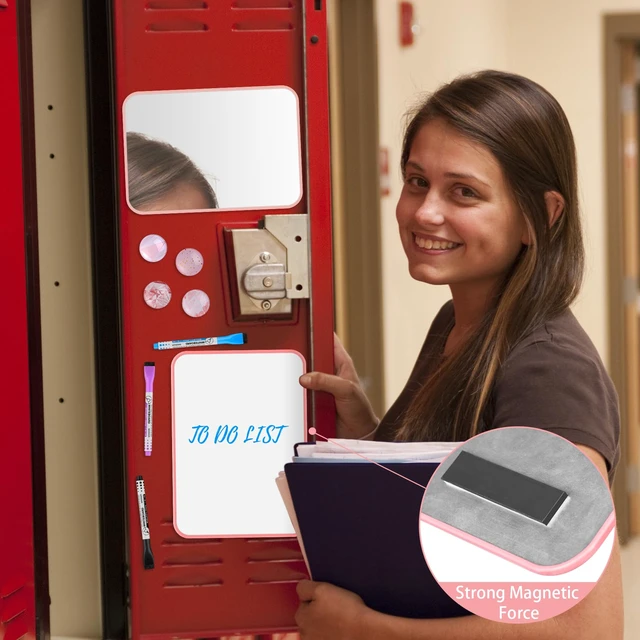 Alt view image 4 of 7 - 10-Piece Locker Accessories Kit, Magnetic Locker Organizer, Pink Locker Decorations for Girls, Magnetic Mirror, Dry Erase Whiteboard, Marker Holder, Dry Erase Markers, Magnets