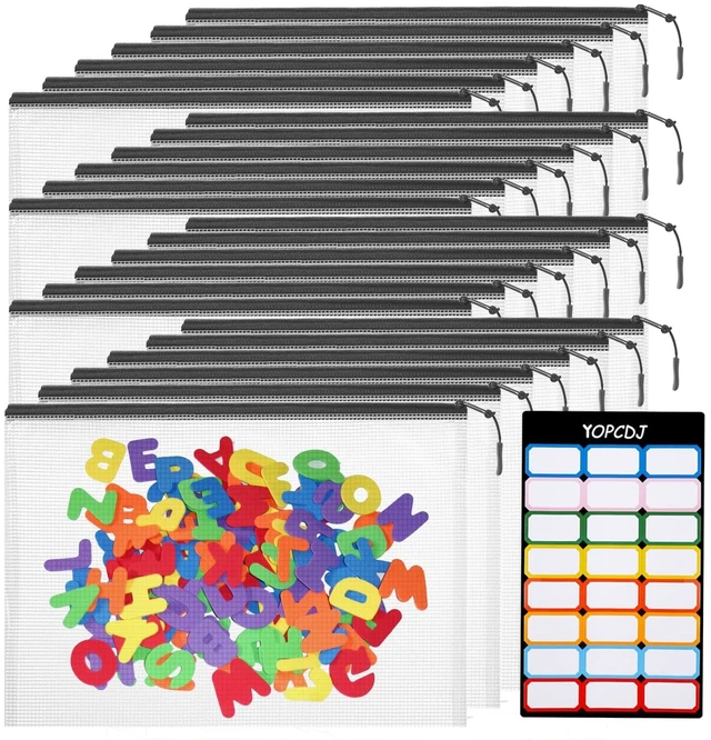 Main image of 24pcs Mesh Zipper Pouch Bags, A5 9.4 x 6.9 Inches Reusable Zipper Bags Puzzle Storage Organizer Black Multipurpose for Travel Board Games Toys Office Supplies and Classroom Organization