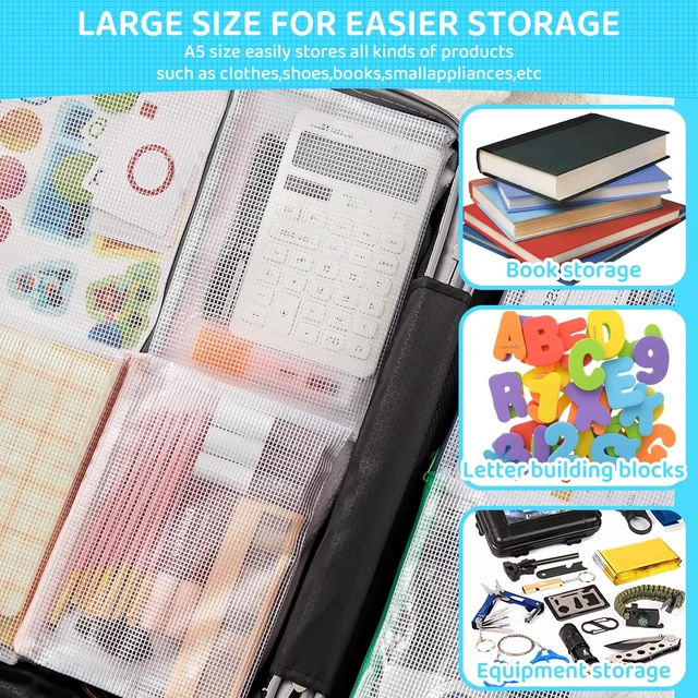 Alt view image 5 of 7 - 24pcs Mesh Zipper Pouch Bags, A5 9.4 x 6.9 Inches Reusable Zipper Bags Puzzle Storage Organizer Black Multipurpose for Travel Board Games Toys Office Supplies and Classroom Organization