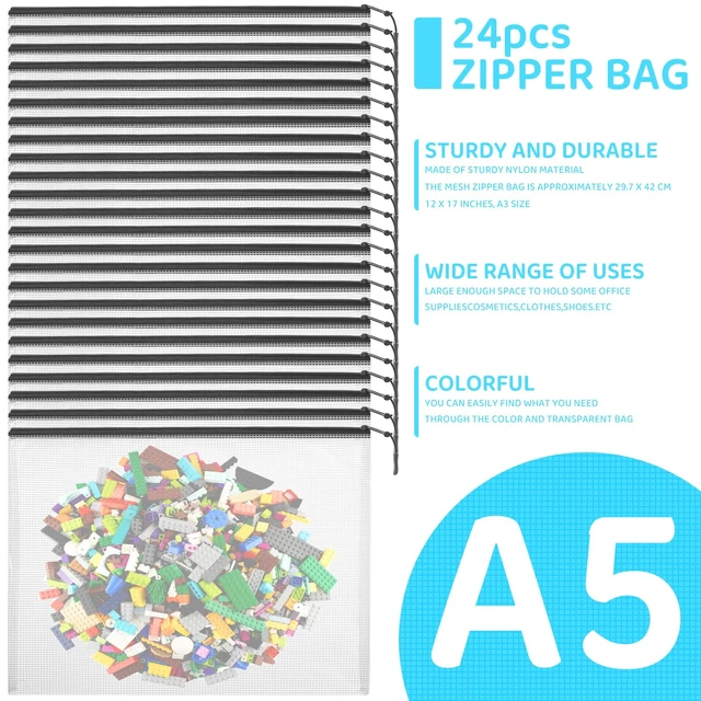 Alt view image 7 of 7 - 24pcs Mesh Zipper Pouch Bags, A5 9.4 x 6.9 Inches Reusable Zipper Bags Puzzle Storage Organizer Black Multipurpose for Travel Board Games Toys Office Supplies and Classroom Organization