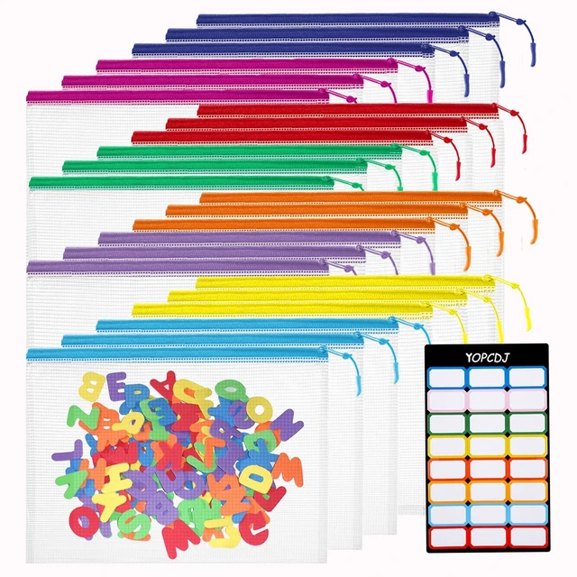 Main image of 24pcs Mesh Zipper Pouch Bags, A5 9.4 x 6.9 Inches Reusable Zipper Bags Puzzle Storage Organizer 8 Colors Multipurpose for Travel Board Games Office Supplies and Home Organization