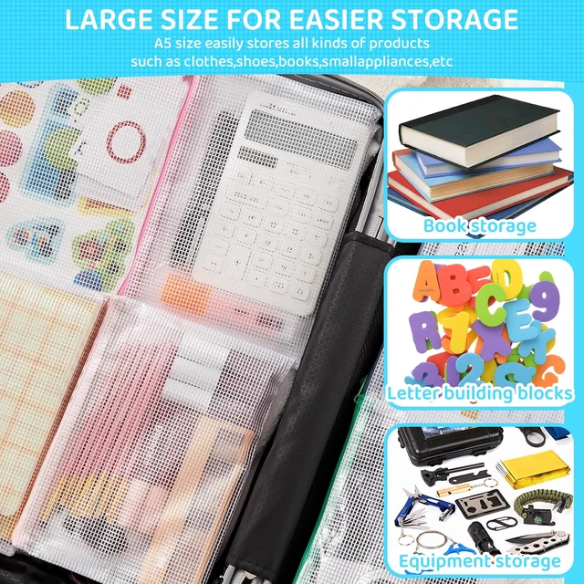 Alt view image 5 of 7 - 24pcs Mesh Zipper Pouch Bags, A5 9.4 x 6.9 Inches Reusable Zipper Bags Puzzle Storage Organizer 8 Colors Multipurpose for Travel Board Games Office Supplies and Home Organization