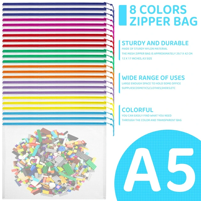 Alt view image 7 of 7 - 24pcs Mesh Zipper Pouch Bags, A5 9.4 x 6.9 Inches Reusable Zipper Bags Puzzle Storage Organizer 8 Colors Multipurpose for Travel Board Games Office Supplies and Home Organization