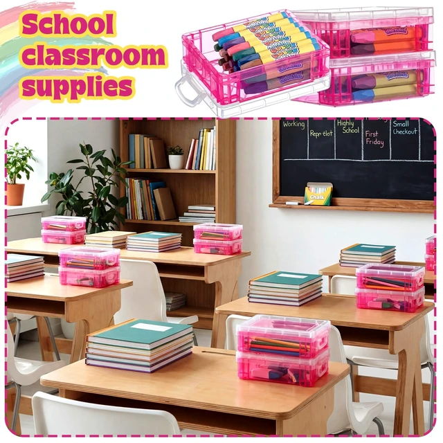 Alt view image 5 of 7 - 40 Pcs Plastic Crayon Boxes, Red Holds 24 Crayons, with Snap Lid Container, Clear Stackable Case, for School Office Classroom Supplies, Pen Pencil Craft