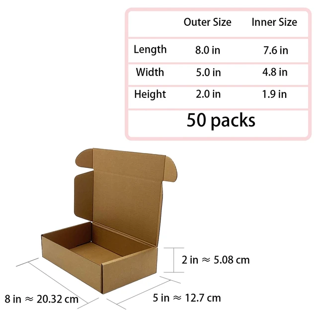 Alt view image 4 of 7 - Shipping Boxes 8x5x2 inch 50 Pack,Brown Corrugated Mailers for E-Commerce Small Business Packaging, Literature Mailer, Gifting, Wrapping, Moving, Storage, Recycled Cardboard Boxes, Kraft, Tuck Top
