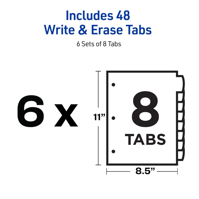 Alt view image 4 of 7 - Write & Erase 8 Tabs Plastic Divider for 3 Ring Binders, 6 Sets (8 Colors)