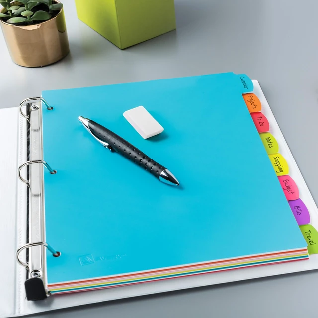 Alt view image 5 of 7 - Write & Erase 8 Tabs Plastic Divider for 3 Ring Binders, 6 Sets (8 Colors)