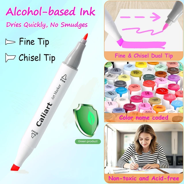 Alt view image 2 of 7 - Alcohol Markers 41 Colors Fine & Chisel Dual Tip Coloring Markers Permanent Sketch Art Markers Set for Beginners Artists Adult Coloring Books Drawing Illustration Painting School Art Supplies