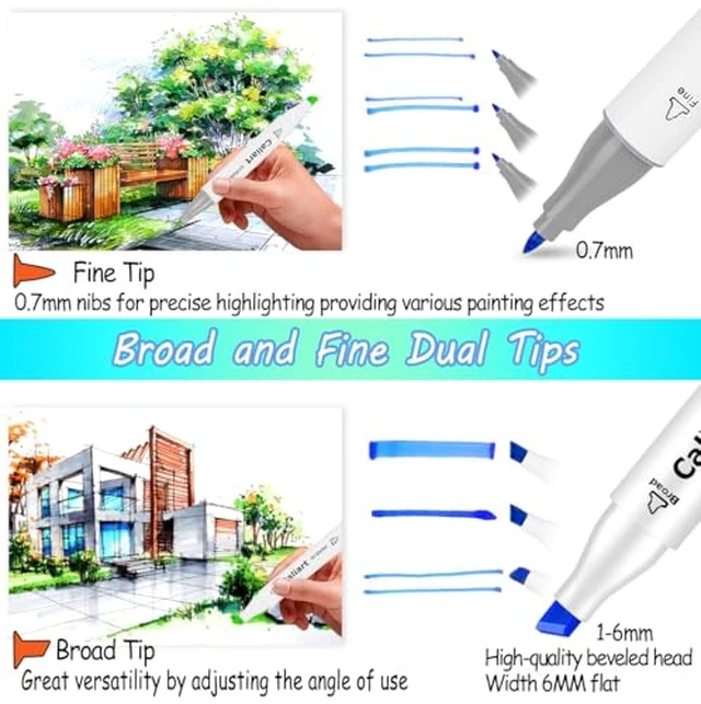 Alt view image 3 of 7 - Alcohol Markers 41 Colors Fine & Chisel Dual Tip Coloring Markers Permanent Sketch Art Markers Set for Beginners Artists Adult Coloring Books Drawing Illustration Painting School Art Supplies