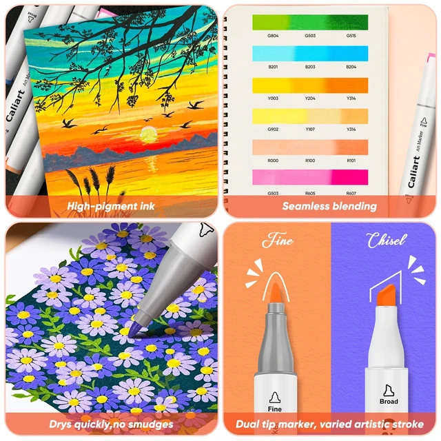 Alt view image 4 of 7 - Alcohol Markers 41 Colors Fine & Chisel Dual Tip Coloring Markers Permanent Sketch Art Markers Set for Beginners Artists Adult Coloring Books Drawing Illustration Painting School Art Supplies