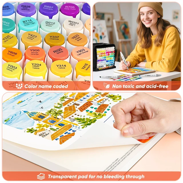 Alt view image 6 of 7 - Alcohol Markers 41 Colors Fine & Chisel Dual Tip Coloring Markers Permanent Sketch Art Markers Set for Beginners Artists Adult Coloring Books Drawing Illustration Painting School Art Supplies
