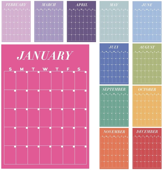 Main image of 2026-2027 Colorful Large Wall Calendar 12'x16'morandi Undated New Year Blank Planner Dry Ease Reusable Yearly Calendar 12 Month Annual Erasable Planner for Office Home Classroom
