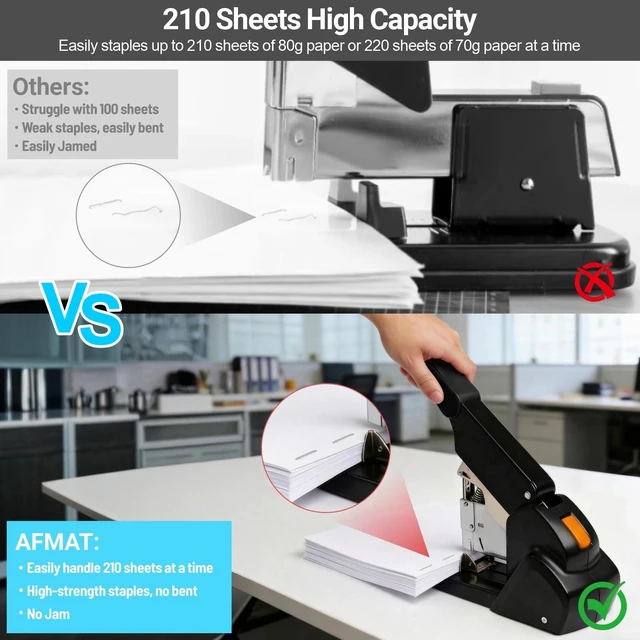 Alt view image 2 of 7 - ES15 Heavy Duty Stapler, 210 Sheet Staplers for Desk with 7000 Staples, Jam-Free, 50000+ Uses, 60% Reduced Effort, Easy Reload, Adjustable Paper Guide, Large Metal Manual Office Staplers