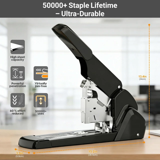 Alt view image 4 of 7 - ES15 Heavy Duty Stapler, 210 Sheet Staplers for Desk with 7000 Staples, Jam-Free, 50000+ Uses, 60% Reduced Effort, Easy Reload, Adjustable Paper Guide, Large Metal Manual Office Staplers