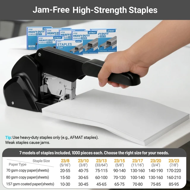 Alt view image 6 of 7 - ES15 Heavy Duty Stapler, 210 Sheet Staplers for Desk with 7000 Staples, Jam-Free, 50000+ Uses, 60% Reduced Effort, Easy Reload, Adjustable Paper Guide, Large Metal Manual Office Staplers