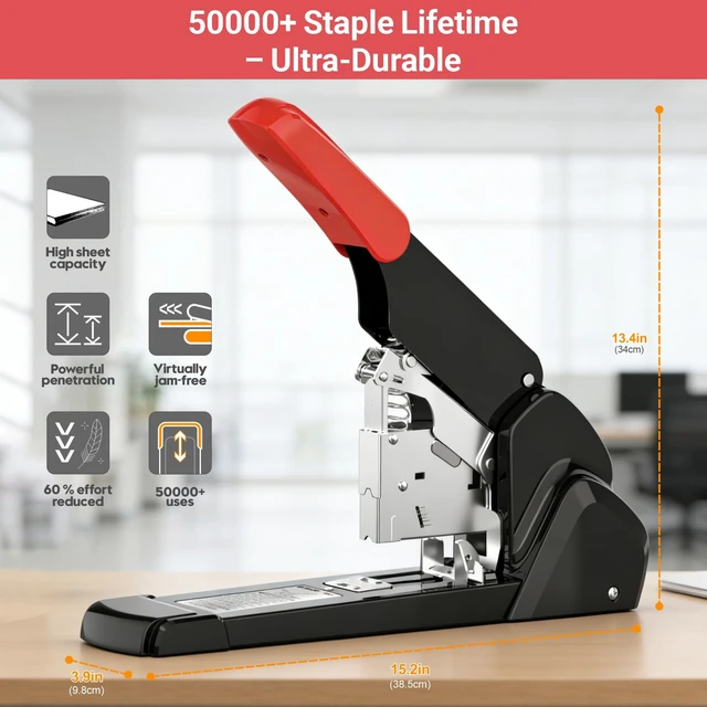 Alt view image 4 of 7 - ES15 Heavy Duty Stapler, 210 Sheet Staplers for Desk with 7000 Staples, Jam-Free, 50000+ Uses, 60% Reduced Effort, Easy Reload, Adjustable Paper Guide, Large Metal Manual Office Staplers