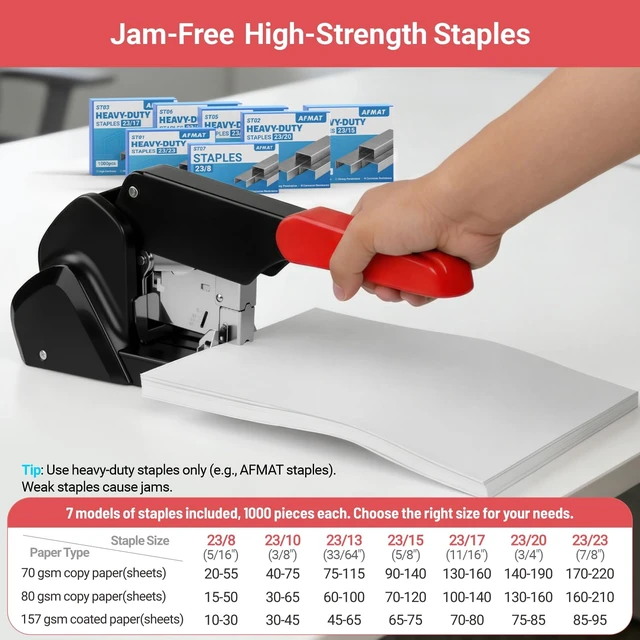 Alt view image 6 of 7 - ES15 Heavy Duty Stapler, 210 Sheet Staplers for Desk with 7000 Staples, Jam-Free, 50000+ Uses, 60% Reduced Effort, Easy Reload, Adjustable Paper Guide, Large Metal Manual Office Staplers
