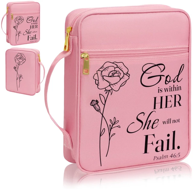 Main image of Bible Cover for Women, Bible Holder, Bible Cover Carrier Carrying Organizer Bag, Zipper and Pockets for Standard Size Bible, Gift for Women boy (Pink-Rose)