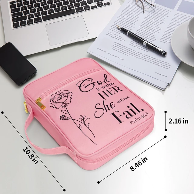 Alt view image 2 of 7 - Bible Cover for Women, Bible Holder, Bible Cover Carrier Carrying Organizer Bag, Zipper and Pockets for Standard Size Bible, Gift for Women boy (Pink-Rose)
