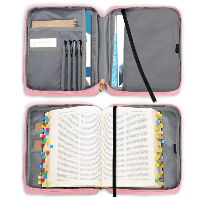 Alt view image 4 of 7 - Bible Cover for Women, Bible Holder, Bible Cover Carrier Carrying Organizer Bag, Zipper and Pockets for Standard Size Bible, Gift for Women boy (Pink-Rose)