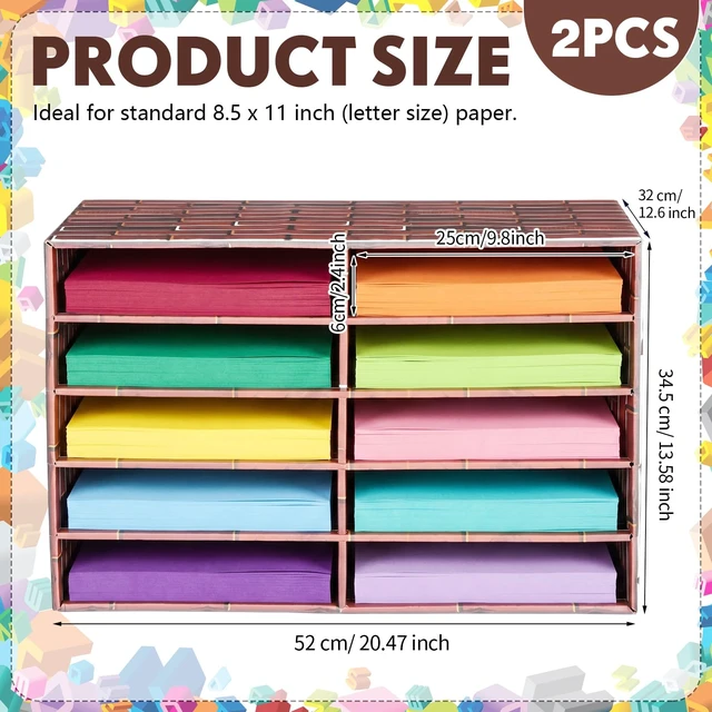Alt view image 2 of 7 - 2 Pack 10 Slots Construction Paper Storage, Classroom Mailboxes, Back to School Literature Cardboard Paper Organizer for Teacher, Office, 19.7 x 12.4 x 11.8 Inches (Red and Brown,Brick)