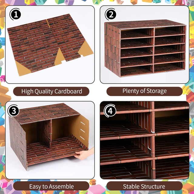 Alt view image 3 of 7 - 2 Pack 10 Slots Construction Paper Storage, Classroom Mailboxes, Back to School Literature Cardboard Paper Organizer for Teacher, Office, 19.7 x 12.4 x 11.8 Inches (Red and Brown,Brick)