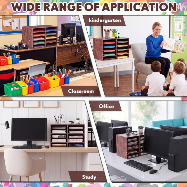 Alt view image 7 of 7 - 2 Pack 10 Slots Construction Paper Storage, Classroom Mailboxes, Back to School Literature Cardboard Paper Organizer for Teacher, Office, 19.7 x 12.4 x 11.8 Inches (Red and Brown,Brick)
